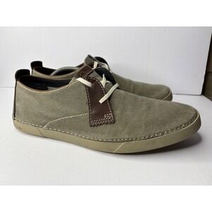 Clarks Mens 11M Olive Green Canvas Leather Sneakers 26068975 Casual Shoes